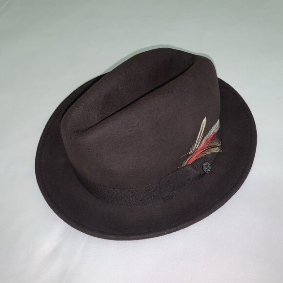 Jaxon Homburg Godfather Fedora Style Hat Men's 100% Wool Felt Dark Brown Large - Picture 2 of 16